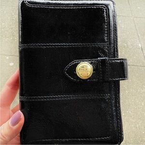 Vintage Coach Passport Black Leather Wallet with Gold Button vintage
